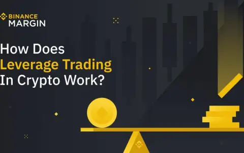 Binance dzwignia: grafika ilustrująca handel z dźwignią na kryptowalutach, z monetą na wadze i stosami monet.
