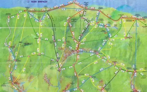 Karpacz jakie to góry? Mapa szlaków turystycznych Karkonoszy pokazuje malownicze trasy, w tym Sowią Dolinę i Śnieżkę.