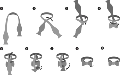 Steg-för-steg-guide för hur du knyter en fluga. Illustrationer visar hur du formar och drar åt tyget för att skapa en perfekt fluga.