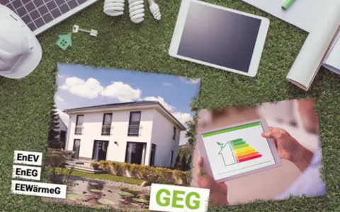 Energieausweis (EnEV, EnEG, EEWärmeG, GEG) für ein modernes Haus mit Solaranlage und energiesparenden Leuchten.