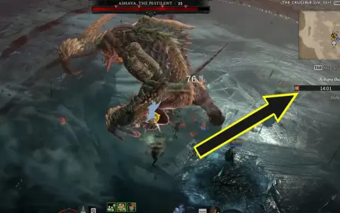 Gracze walczą z Ashavą, potężnym world boss diablo 4, w mroźnym otoczeniu. Czas ucieka, a cel to pokonanie bestii.