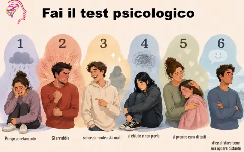 Illustrazione che mostra diverse reazioni emotive, da piangere a scherzare, utili per un test sulla depressione.