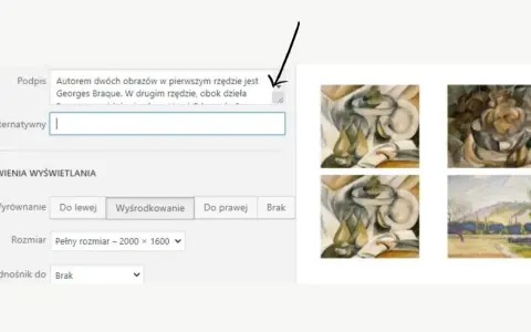 Krótkie opisy do zdjęć: obrazy w stylu kubistycznym, autorstwa Georges'a Braque'a, obok krajobrazu.