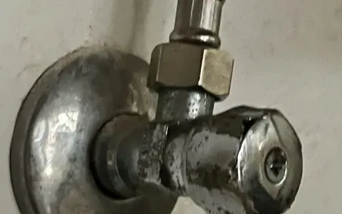Metalowy zawór wodny, pokazujący, jak odkrecic zawor z woda. Widoczny śrubunek i pokrętło.