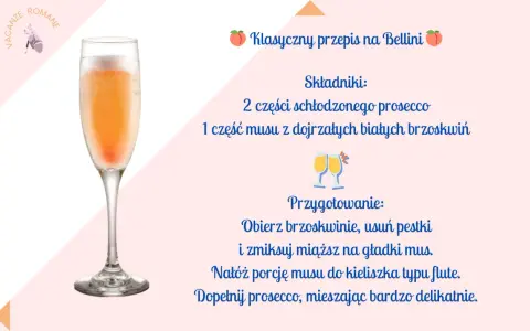 Klasyczny przepis na Bellini: schłodzone prosecco i mus z brzoskwiń w kieliszku typu flute. Idealny na wakacje!