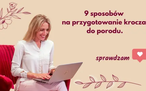 Kobieta na laptopie szuka informacji o tym, od kiedy zacząć masaż krocza. 9 sposobów na przygotowanie krocza do porodu.