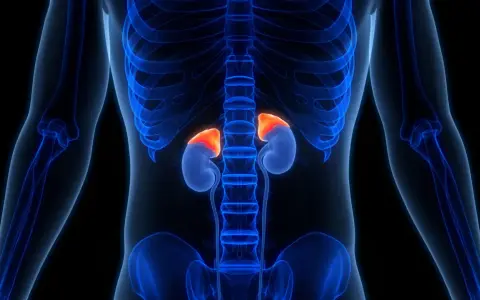 Anatomische Darstellung der Nebennieren, die bei Hunger auf salziges leuchten.