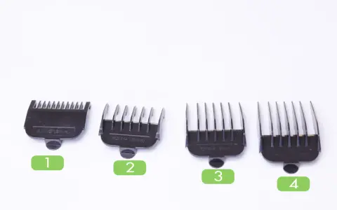 Accesorios para saber como cortar el pelo con máquina. Peines de 1 a 4, de 3mm a 12mm.