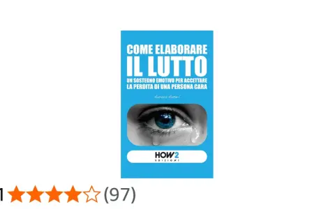 Copertina di un libro intitolato "Come elaborare il lutto", con un occhio che piange. Offre un sostegno emotivo per accettare la perdita.