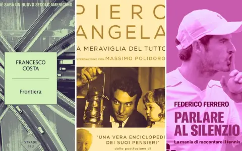 Copertine di saggi da leggere: "Frontiera" di Francesco Costa, "La meraviglia del tutto" di Piero Angela e "Parlare al silenzio" di Federico Ferrero.