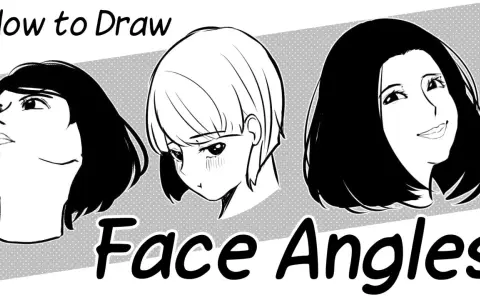 Trois dessins de visage 3/4, montrant différentes expressions et angles, avec le texte "Face Angles".