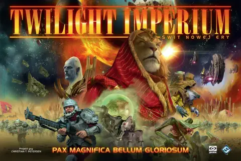 Wojownicy i kosmiczne istoty w grze Twilight Imperium: Świt Nowej Ery.