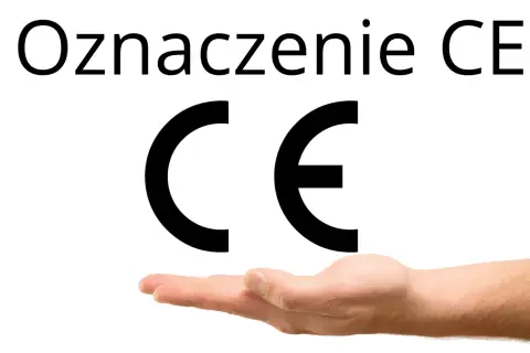 Oznaczenie CE na dłoni symbolizuje europejski certyfikat jakości i bezpieczeństwa produktów.