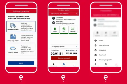 Aplikacja do obsługi etoll a2. Wybierz typ pojazdu: ciężki, SENT lub lekki. Zobacz szczegóły przejazdu i stan konta.