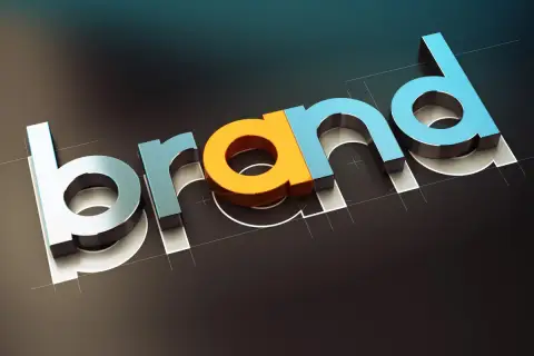 Trójwymiarowe litery "brand" w różnych kolorach, tworzące unikalny styl ubierania się.