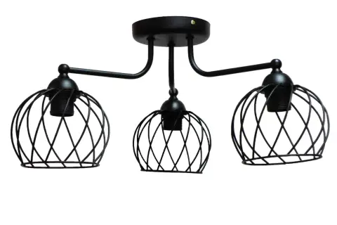Czarna lampa sufitowa z drucianymi kloszami, idealna do nowoczesnych wnętrz. Dostępna w ofercie artykuły elektroinstalacyjne PHU Olsen.