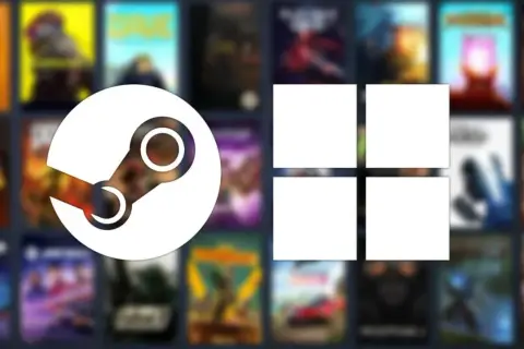Ikona Steam i puste pola, symbolizujące jak zainstalować Steam na komputerze i rozpocząć przygodę z grami.
