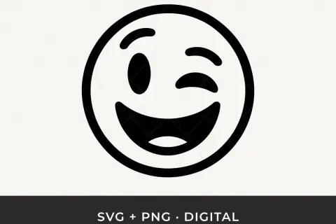 Uśmiechnięta buźka puszczająca oczko, idealna do pobrania jako emotikony SVG i PNG.