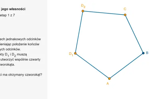 Geometryczny przykład, jak inaczej o rombie. Czworokąt ABCD z równymi bokami.