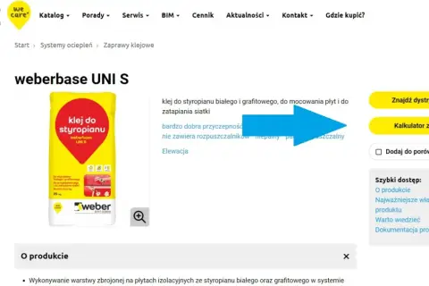 Kalkulator zużycia kleju do siatki na m2. Produkt weberbase UNI S do styropianu białego i grafitowego.