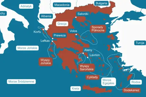Mapa Grecji pokazuje, że kraj otoczony jest przez Morze Jońskie i Egejskie. Czy w Grecji jest ocean? Nie, ale te morza są częścią Oceanu Atlantyckiego.