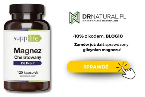 Butelka suplementu diety z glicynianem magnezu. Zamów już dziś i skorzystaj z promocji!