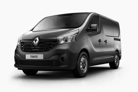 Szary van Renault Trafic 3 z napisem "TRAFIC" na grillu, gotowy do pracy.