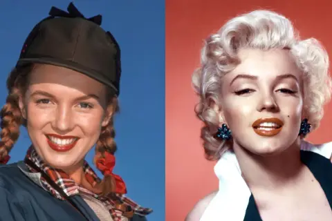 Marilyn Monroe przed operacjami: młoda Norma Jeane z warkoczami i ikona z burzą blond loków.