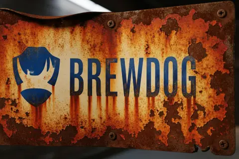 Plaque rouillée avec le logo et le nom de la brasserie BrewDog.