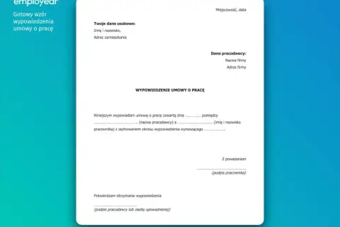 Gotowy wzór wypowiedzenia umowy o pracę. Dokument wyjaśnia, czy na L4 można złożyć wypowiedzenie, zawiera dane pracownika i pracodawcy.