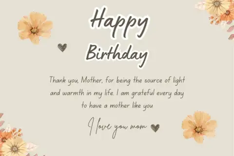 Urocza pocztówka po angielsku z napisem "Happy Birthday" i życzeniami dla mamy.