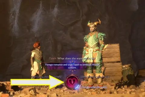 Wybór w Dragon Age: Inkwizycja romanse. Postać Taasha zastanawia się nad swoją tożsamością, a gracz może wybrać ścieżkę romansu lub odrzucenia.