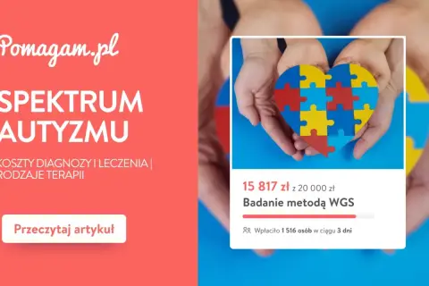 Dłonie trzymają serce z puzzli, symbolizujące spektrum autyzmu. Artykuł na Pomagam.pl omawia autyzm, koszty diagnozy i terapii.