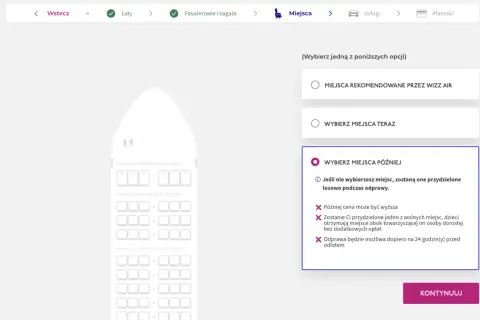 W Wizzair można wybrać miejsca później, ale zostaną przydzielone losowo.