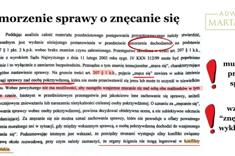 Umorzenie sprawy o znęcanie się wg art. 207 § 1 k.k. Wzajemne znęcanie się wyklucza winę.