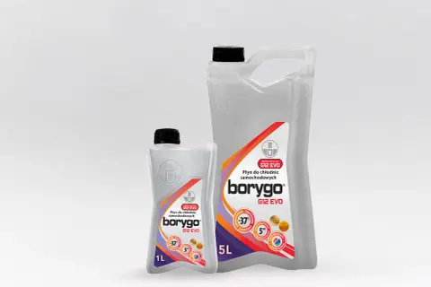 Płyn chłodniczy G12++ borygo EVO w opakowaniach 1L i 5L. Oznacza to ochronę do -37°C i 5 lat gwarancji.