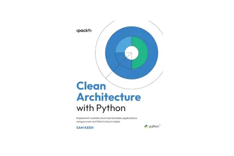 Okładka książki "Clean Architecture with Python" Sama Keena, prezentująca diagram kołowy i logo Pythona.