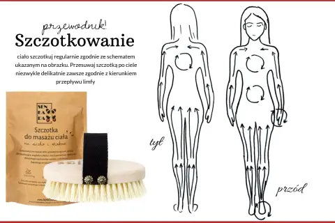 Przewodnik po szczotkowaniu na sucho. Schemat masażu ciała zgodnie z kierunkiem przepływu limfy. Szczotka do masażu ciała.