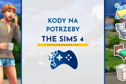 Kody na potrzeby The Sims 4. Zmęczony Sim z kubkiem kawy, ikony łazienki, łóżka i lodówki.