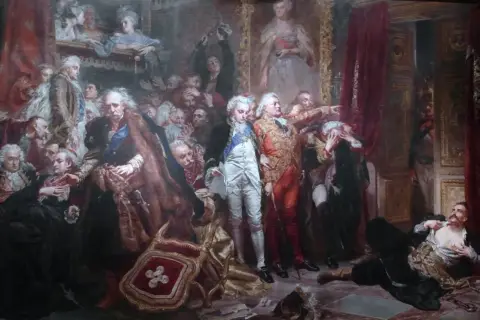 Obraz Jana Matejki "Rejtan – Upadek Polski". Dramatyczna scena protestu Tadeusza Rejtana przeciwko Sejmowi Rozbiorowemu.