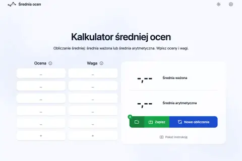 Kalkulator średniej ocen pomoże Ci obliczyć średnią na koniec roku. Wpisz oceny i wagi, by poznać wynik.