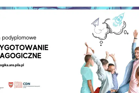 Studia podyplomowe przygotowanie pedagogiczne. Radosna nauczycielka z dziećmi, symbolizująca rozwój i naukę.