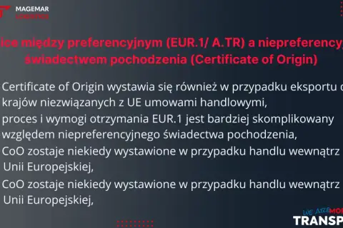 Różnice między preferencyjnym (EUR.1) a niepreferencyjnym świadectwem pochodzenia. EUR.1 jest bardziej skomplikowane.