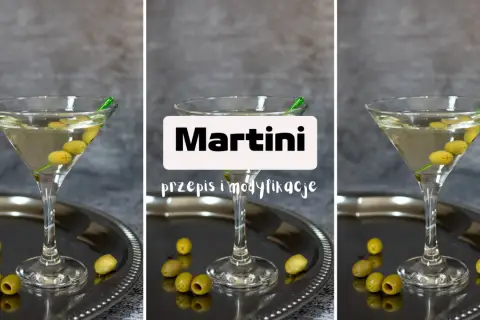 Kieliszek martini z oliwkami na tacy. Czy martini może się przeterminować? Przepis i modyfikacje.