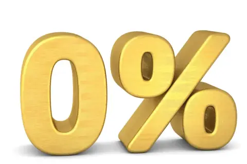 Złote cyfry 0% na białym tle.