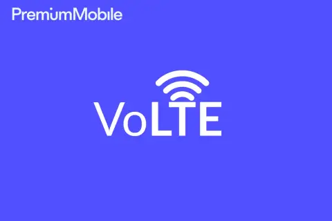 Logo PremiumMobile z symbolem VoLTE. Szybkie połączenia głosowe dzięki technologii VoLTE.