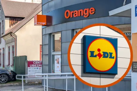 Salon Orange oferuje darmowy internet. Obok widoczny szyld Lidl.