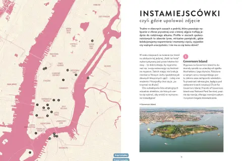 Mapa Nowego Jorku z zaznaczonymi atrakcjami, w tym Governors Island, idealne miejsce na wymarzone instazdjęcie.