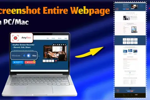 Print screen skrót: laptop z programem AnyRec Screen Recorder, który pozwala nagrywać całe strony internetowe.