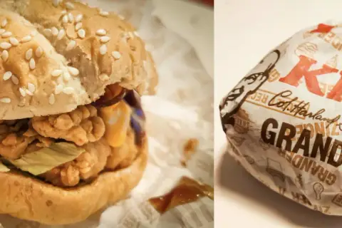 KFC Grande, pyszny burger z chrupiącym kurczakiem i sosem. Dłuższy posiłek to dłuższy czas przyjemności, ale też dłuższy kfc kcal.